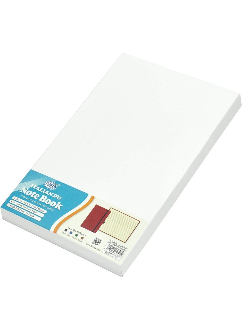 FIS Notebook With Elastic Band Italian PU Cover, Ivory Paper, Single Ruled, Maroon Color, 96 Sheets, Pen Holder With Gift Box, 13 x 21 cm Size - Image 2